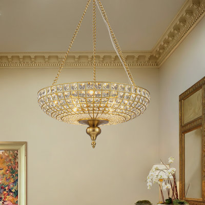 4-Light Mid-century Crystal Bowl Chandelier