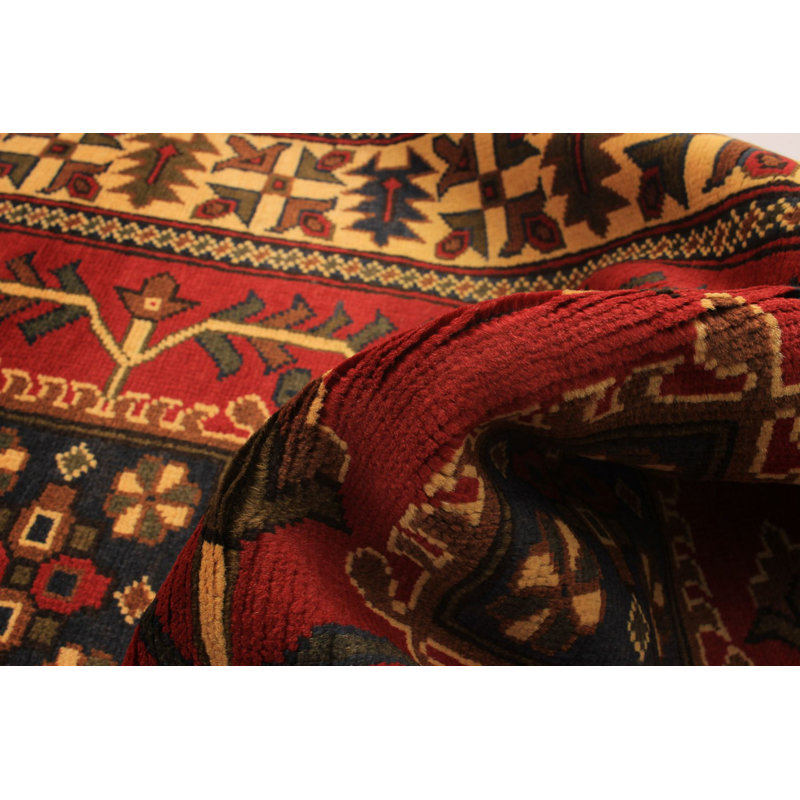 Tapis de couloir unique en laine noué à la main style Kargahi des années 2010 de 2 pi 9 po x 9 pi 11 po jaune / rouge Guernon