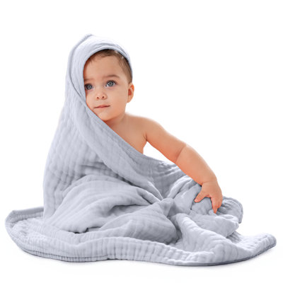 Comfy Cubs Hooded Baby Towel 1-Pack, Large 32 x 32 Inch - 6 Layer 100% Muslin Cotton - Soft & Absorbent Baby Bath Towels