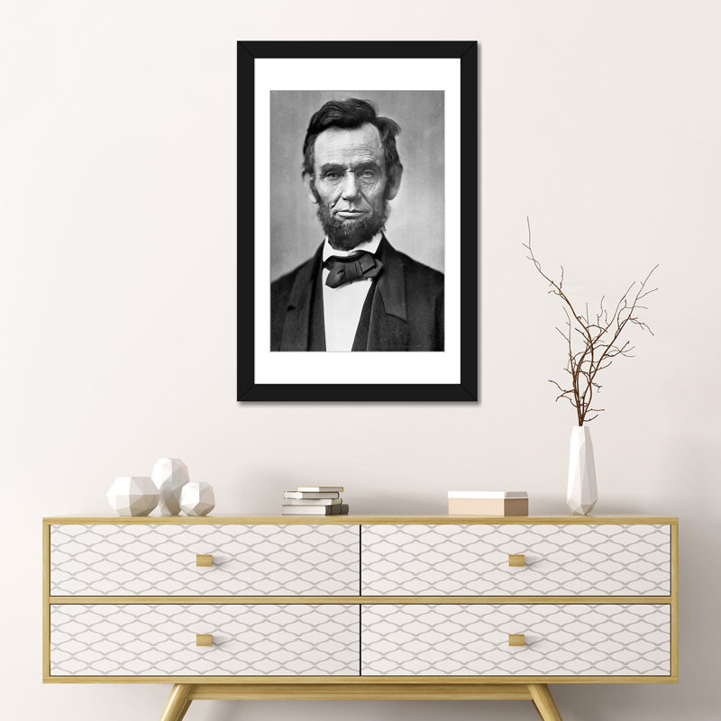 «Politique Abraham Lincoln», impression sur toile, H 32 po x l 24 po x P 1 po, Papier d'art encadré noir, Blanc