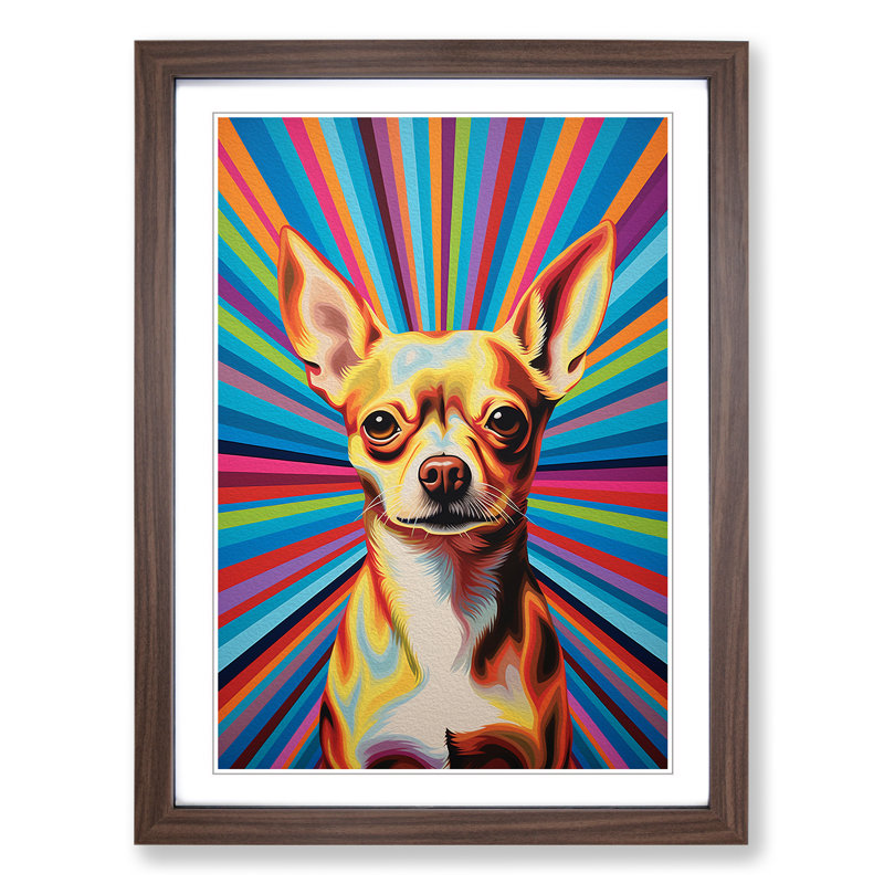 Chihuahua Op - Single Picture Frame Print on Wood, 46cm H x 34cm W x 2cm D, Walnut Framed