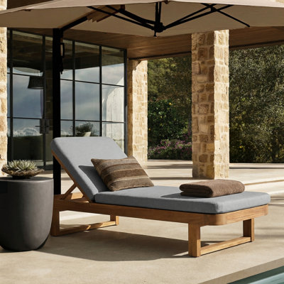 Organic Modern Acacia Wood Outdoor Chaise Lounge with Water-Repellent Cushions