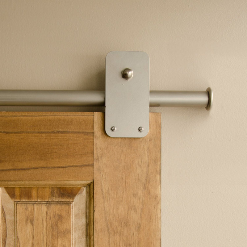 Basic Rectangle Single Door Barn Door Hardware Kit, Satin Nickel