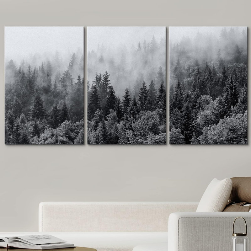 Misty Forests of Evergreen Coniferous Trees in an Ethereal Landscape - 3 Piece Canvas Photograph Print, 36" H x 24" W