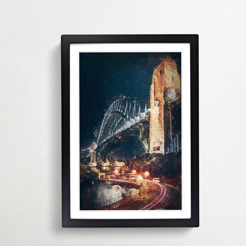 Sydney Harbour Bridge Australia Abstract Art - Picture Frame Painting Print, Black Framed, 36cm H x 27cm W x 2cm D