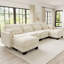 Canapé d'angle modulaire 4 places au design moderne et minimaliste capitonné, en forme de U, avec 2 poufs amovibles et d'épais coussins d'assise confortables, idéal pour le salon, en chenille beige.
