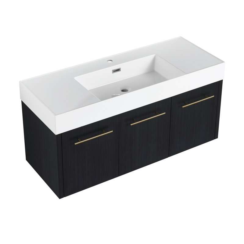 Élégant meuble-lavabo mural de 48 pouces avec lavabo en résine à rebords épais - conception peu encombrante, emballage pour enfant inclus