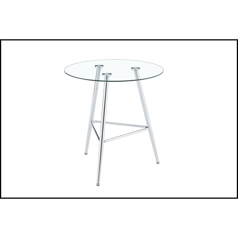Table de salle à manger ronde avec plateau en verre et pieds en métal, Argent