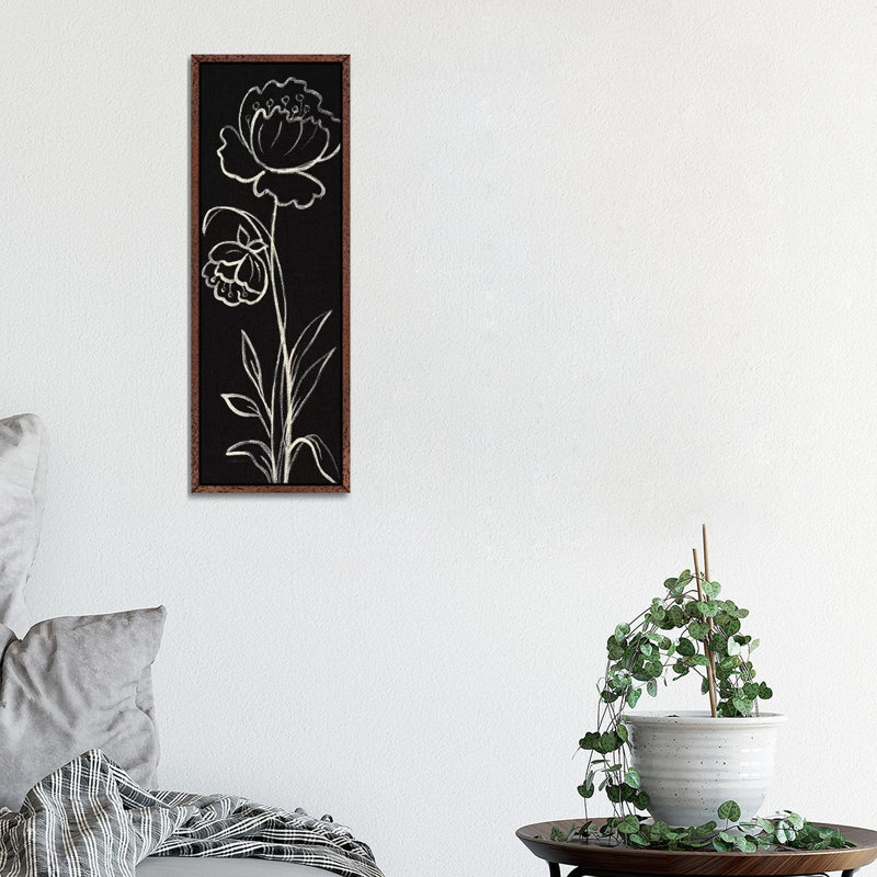 Black Floral II Crop by Silvia Vassileva - Floater Frame Panoramic Gallery-Wrapped Canvas Giclée on Canvas, Brown