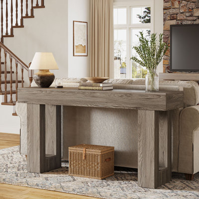63" Farmhouse Console Table, Natural Wooden Sofa Table Rectangular Accent Console For Entryway, Hallway & Living Room (grey)