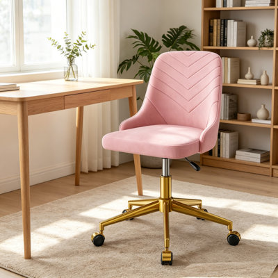 Modern Mid-Back Pink Swivel Desk Chair, Height Adjustable Home Office Chair for Bedroom, Living Room & Vanity Makeup