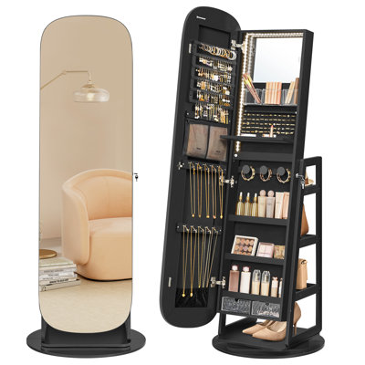 LED Jewelry Cabinet, 360° Swivel Jewelry Organizer
