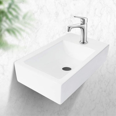 Lavabo de salle de bain mural rectangulaire 18 x 10 pouces en céramique blanche avec trou de robinet simple