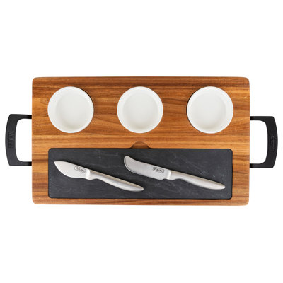 Viking 7pc Acacia Wood Slate Cheese Board/Charcuterie Set