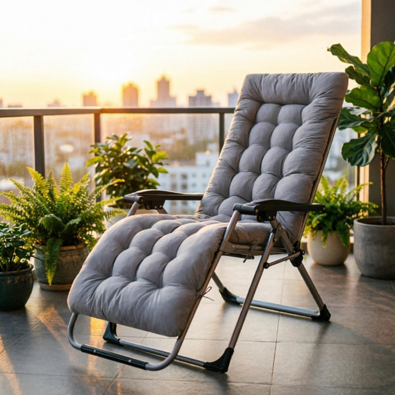 Indoor Outdoor Chaise Lounger Cushion with Straps,  Polyester Fiber Cover, Synthetic Fiber Filling, 3.94in, Gray