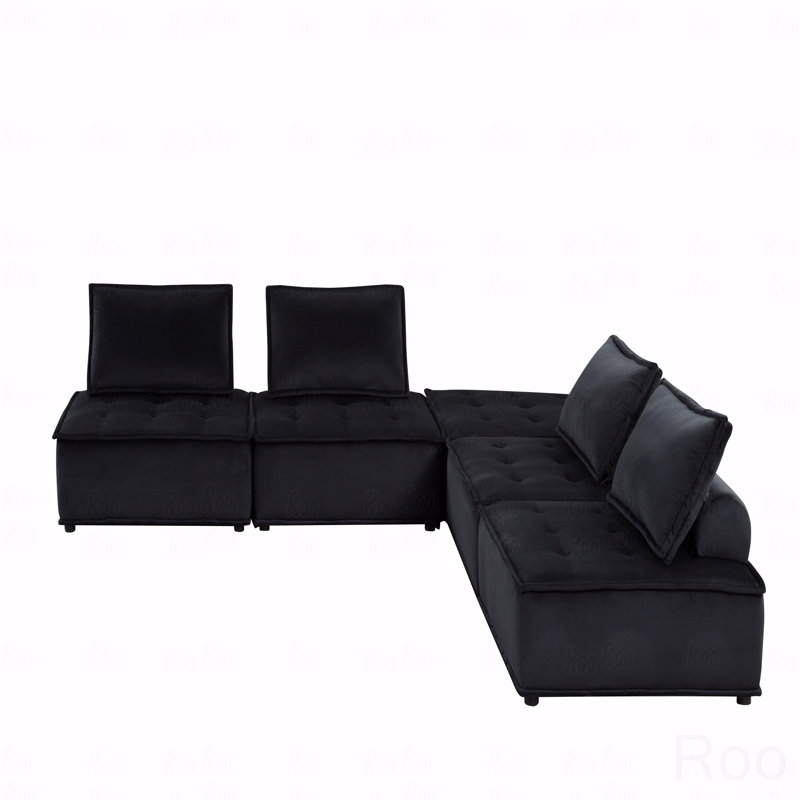 Basic Sectional Sofa, 160" Velvet 5 Pc  Sofa Ottoman