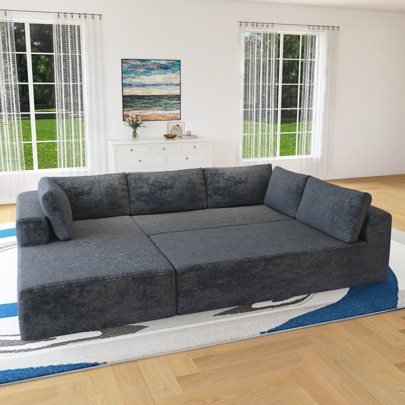 Modern Large Modular Sectional Sofa, Gray Cotton