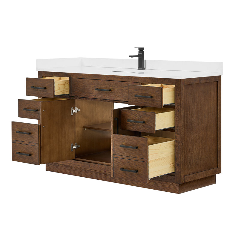 Beckett TK 60'' Single Bathroom Vanity with Cultured Marble Top, Carrara Cultured Marble, Dark Blue, Matte Black