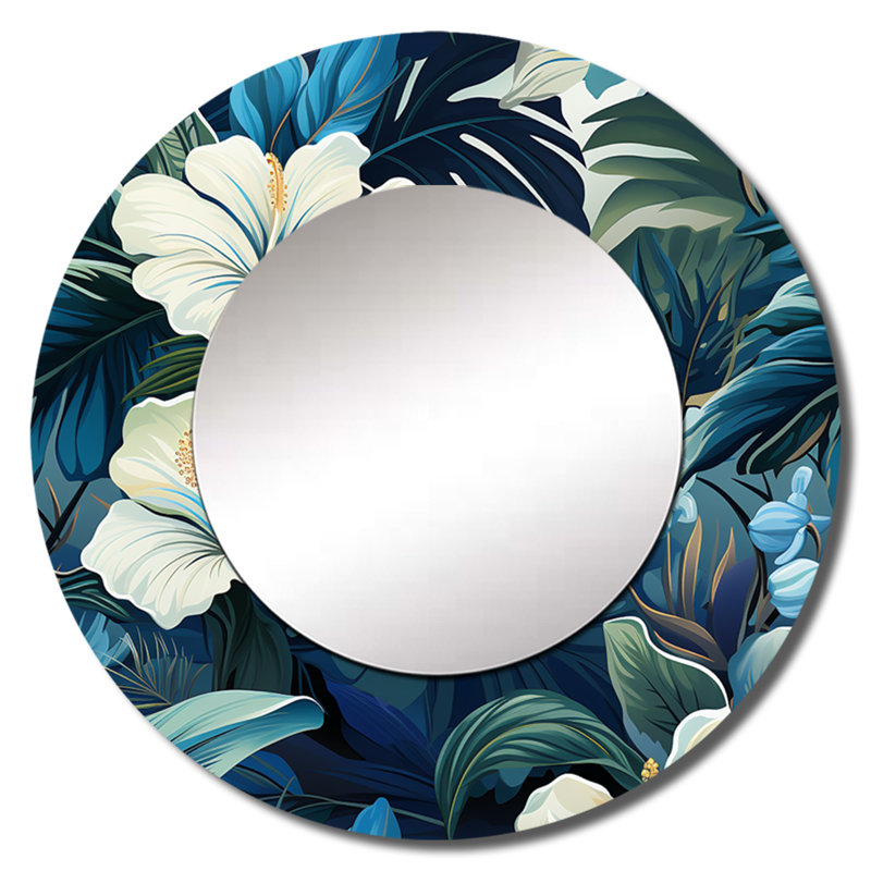 Twilight oasis motif tropical - miroir décoratif tropical, miroir mural rond vert, impression d'art en métal, 29 po x 29 po