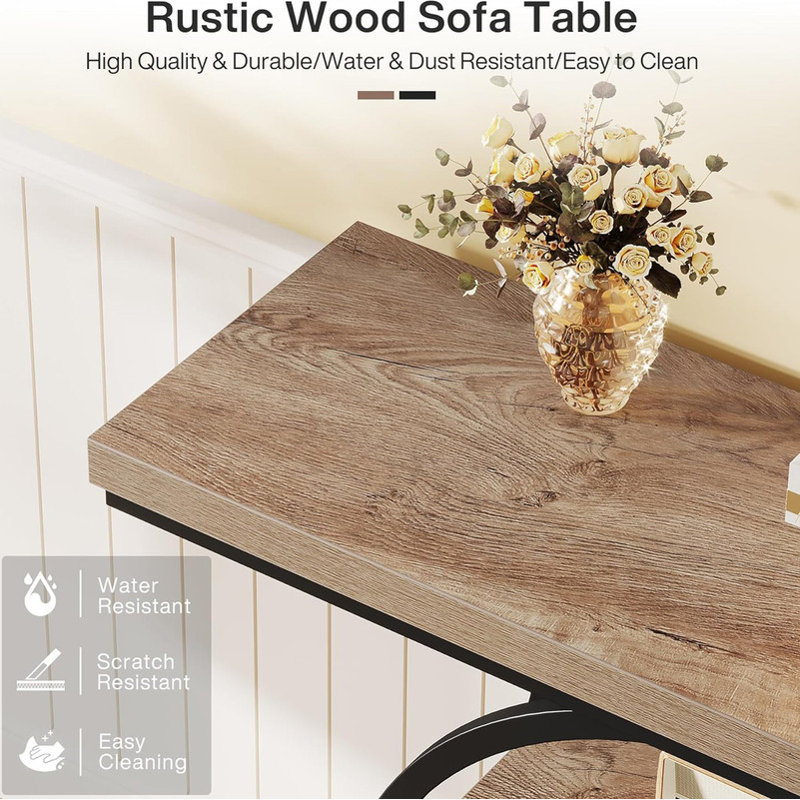 Industrial Brown Wood and Metal 4-Tier Console Table with Circle Base