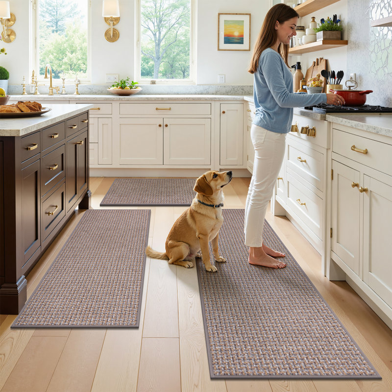 Woven Non-Slip Kitchen Mats (Set of 3), Brown/Gray