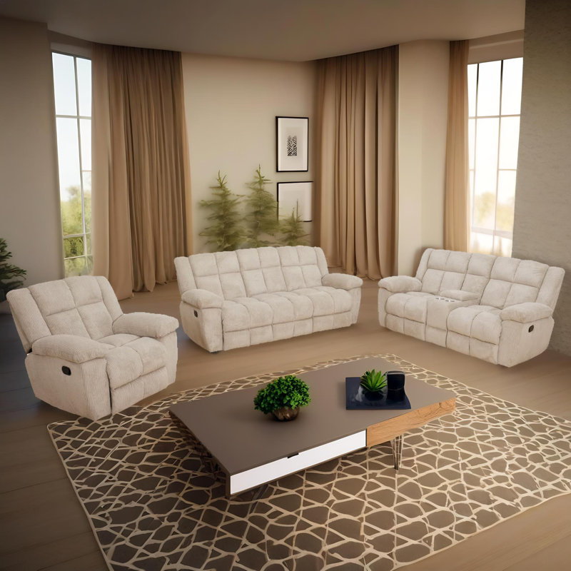 Ensemble de canapé inclinable 3 pièces Atlas, Blanc