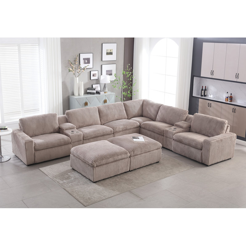 Annistyn 10 Piece Modern Corduroy L Shaped Power Reclining Sectional Sofa with Storage & Wireless Charging
