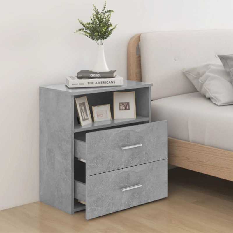 Goranka 2 - Drawer End Table Built-In Outlets, Concrete Grey