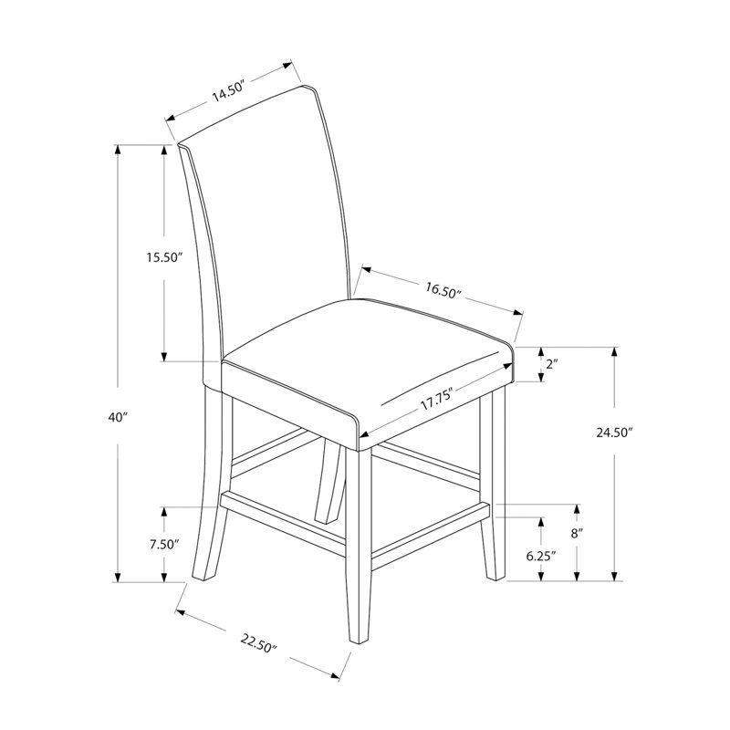 Chaise de salle à manger, ensemble de 2, hauteur comptoir, rembourrée, cuisine, salle à manger, aspect cuir gris, pieds en bois brun, transitionnel