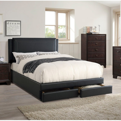Ensemble de lit 1 pièce noir luxueux avec grand lit et tiroirs de rangement FB Modern