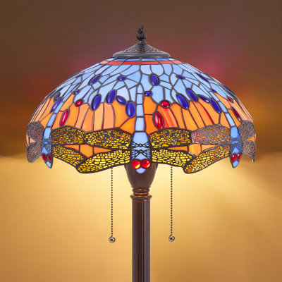 64.9" Modern Art Vintage Floor Lamp With 16" Dragonfly Stained Glass Shade, 2 E26 Bulbs Included, Pull Chain Switch, Standing Lamp for Living Room, Bedroom, Large Spaces