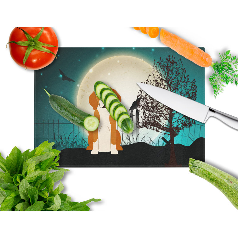 Caroline's Treasures Scary Halloween Glass English Foxhound Cutting Board
