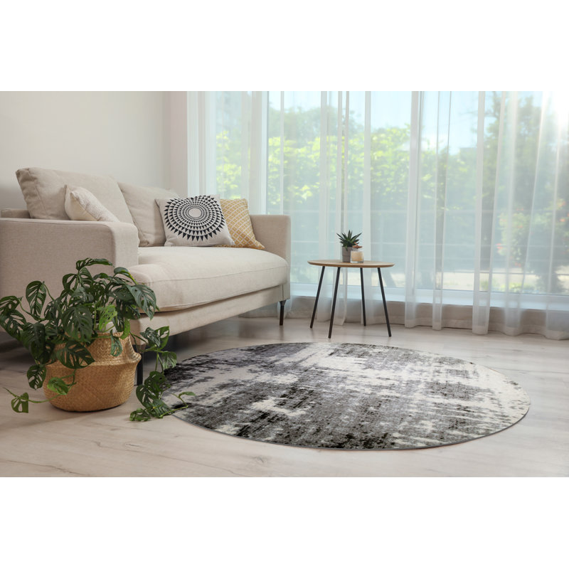 Tapis abstrait gris Jaskirit, Rond 5 pi 3 po
