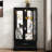 Adjustable Shelf Lighted Glass Curio With Built - In Drawer And Vintage Metal Handle, Black, For Treasures Showcase At Home Retro Case 3 Shelves Tip Device, Barware Display
