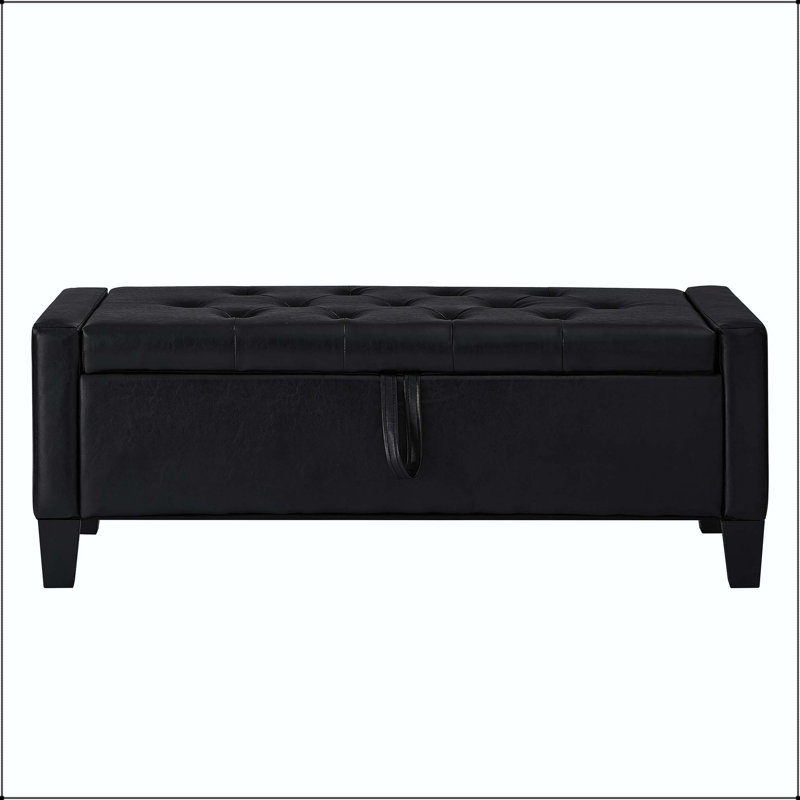 Banc de rangement avec repose-pieds et capitonnage, Black, Black