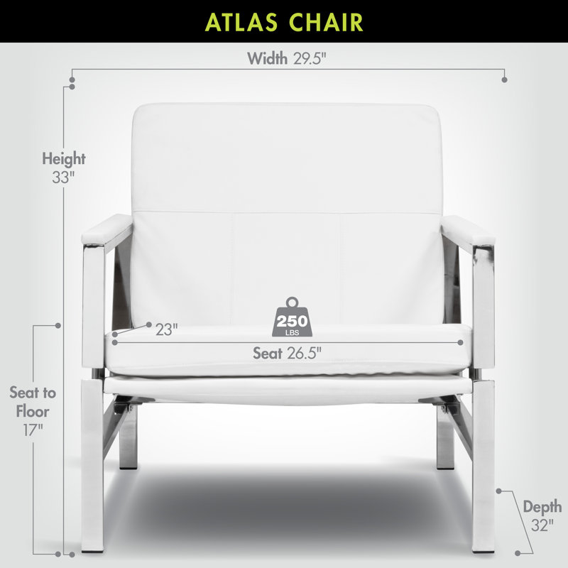 Varnado Faux Leather Armchair, Chrome, White Faux Leather