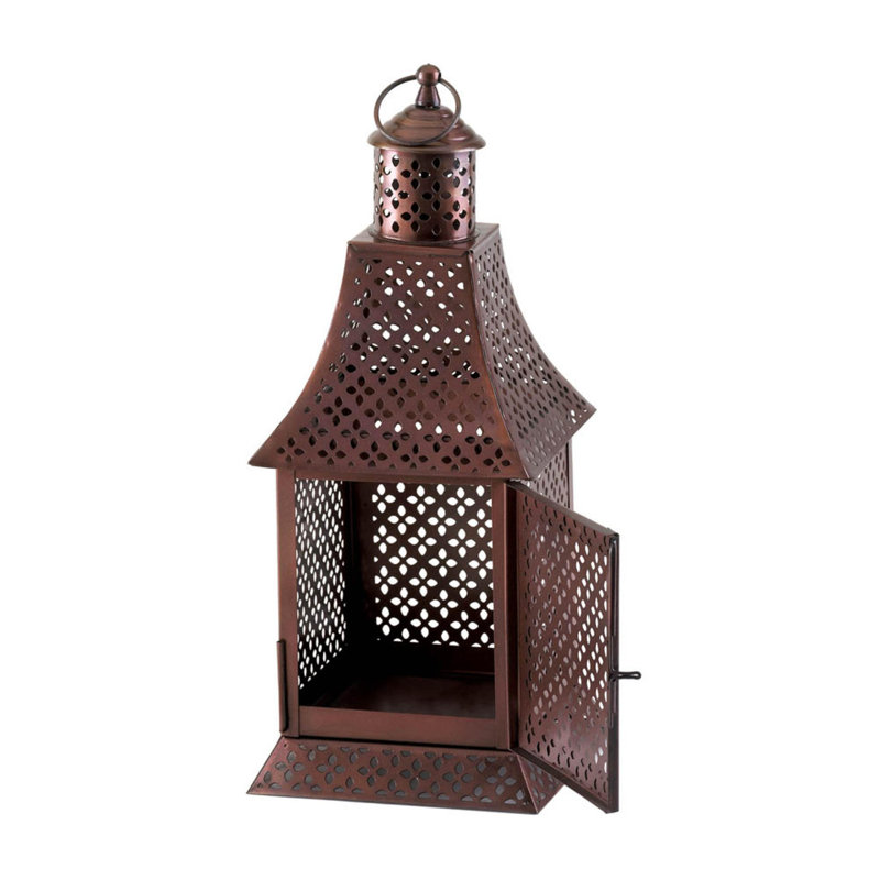 Labyrinth Pewter Lantern | Modern Geometric Iron Candle Holder