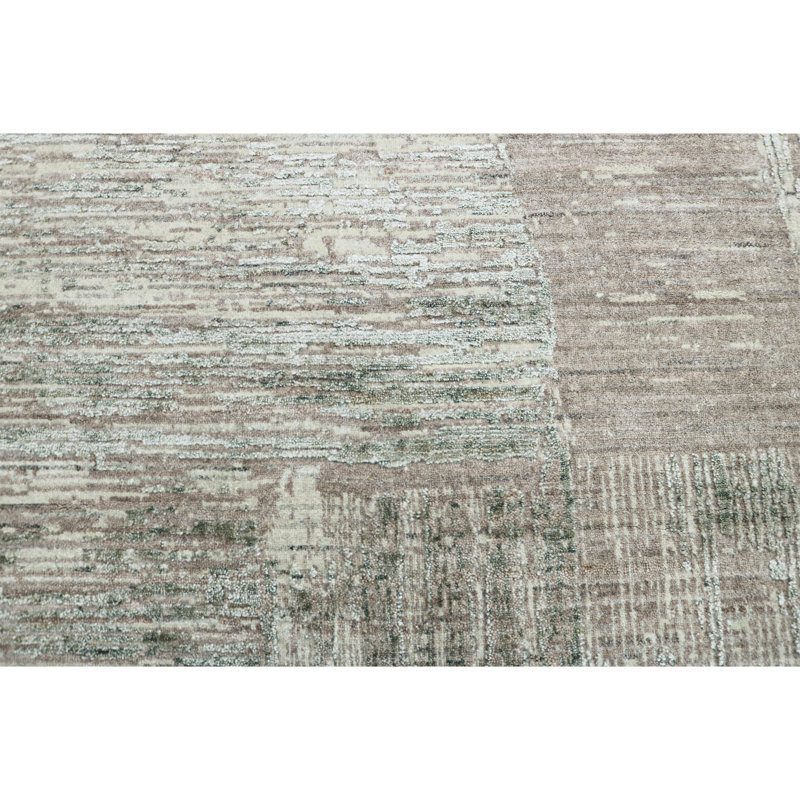 Tapis brun et vert de haute qualité noué à la main, Rectangle 10 pi x 14 pi