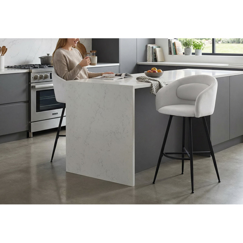Swivel Upholstered Counter Stool with Metal Frame, Cream
