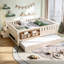 Lit double beige en bois de pin avec lit gigogne pour un sommeil confortable-129990047-129990050