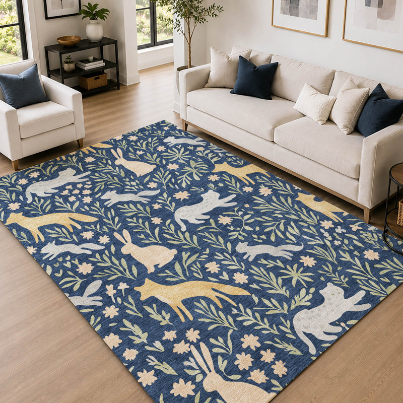 Tapis de qualité supérieure lavable à la machine pour enfants Prisco, Marine, 5 pi x 7 pi 6 po