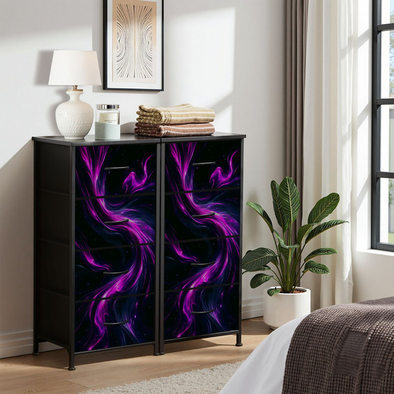 Commode pour commode de chambre à coucher pour commode fluo clair bleu clair mauve rose noir Art abstrait glitch Commodes et commodes en tissu