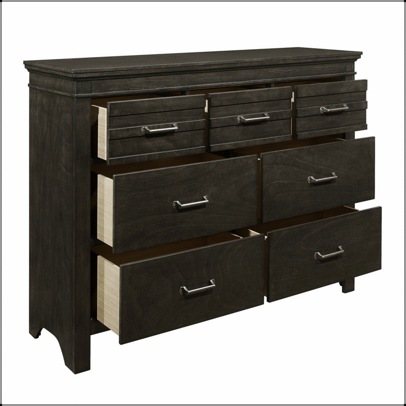 Commode 7 tiroirs gris anthracite avec rangement spacieux, style transitionnel pour les chambres modernes et classiques