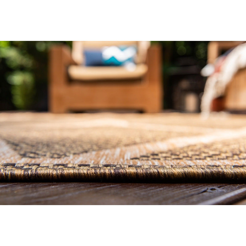 Easy-Care Diamond Brown Synthetic 5' x 8' Outdoor Rug