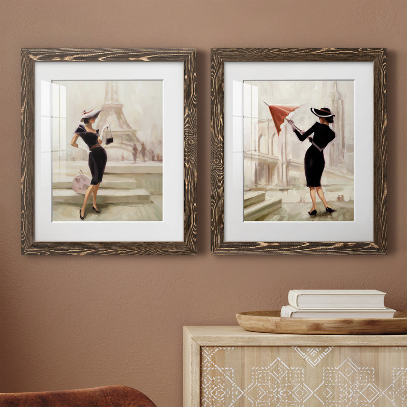 «Love, from Paris», ensemble de 2 peintures, H 20 po x l 34 po x P 1,5 po, Papier, cadre noyer