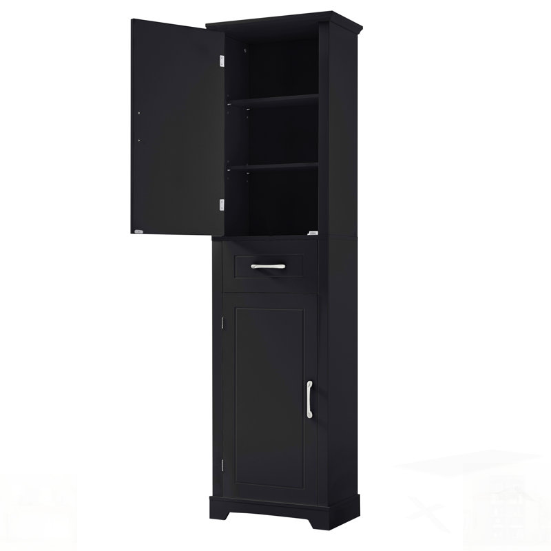Tall Freestanding Bathroom Storage Cabinet With Two Doors, Adjustable Shelves, And Door Shelve Design, MDF Board With Painted Finish