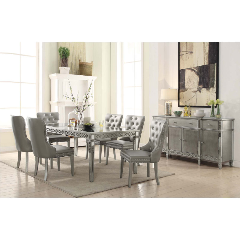 Chaise d'appoint en cuir synthétique champagne et finition champagne, ensemble de 2