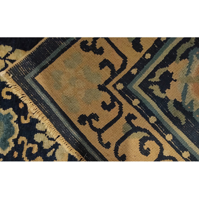 Chinese Rectangle Antique Small Scatter Size Wool - Peking Knotted 1920s Blue Rug