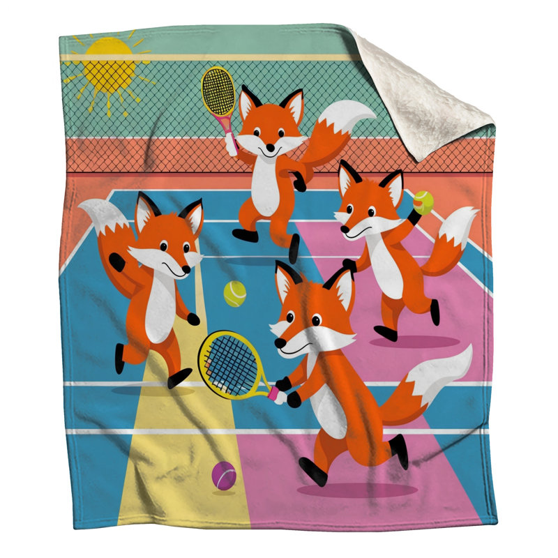 Renards jouant aux couvertures de tennis, L 60 po x H 80 po
