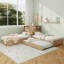Structure de lit simple en forme de L avec lit gigogne et tiroir, lit plateforme en coin bas 3-en-1 avec bureau intégré et éclairage à DEL-2122824898